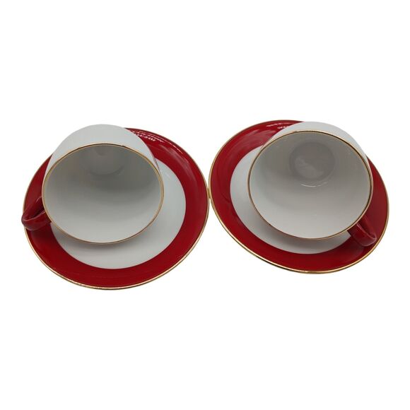 Service for Two 4 Piece Ten Strawberry Street Red Gold Cup Saucer Dish Gift Set - Picture 5 of 11
